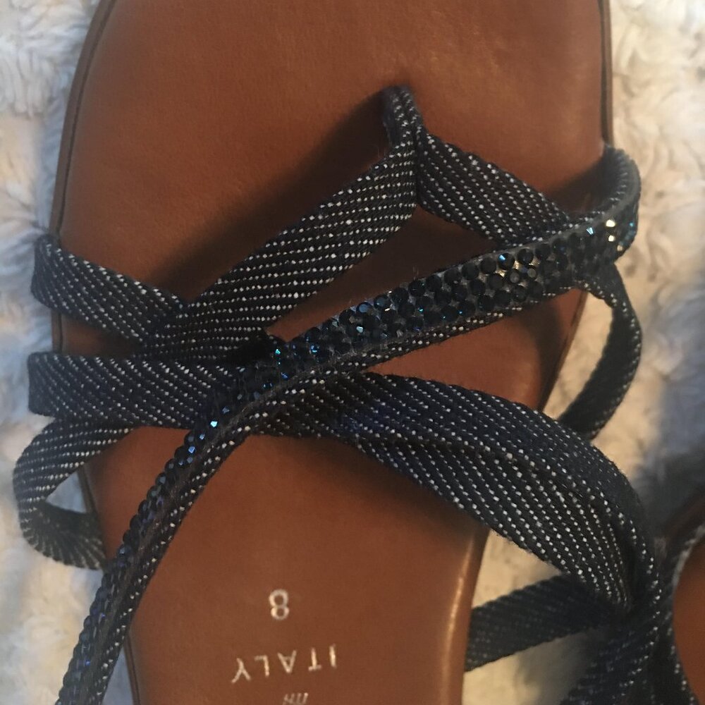Strappy Navy Sandals with Sparkle Accent